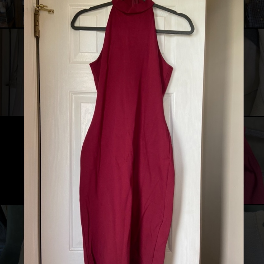 High Neck Sleeveless Red Midi Dress
